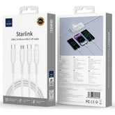 Wiwu Wi C046e Starlink Series 60w 3in1 Type C To Type C + Micro Usb + Lightning, Fast Charging Cable 1.2m White - CompuMe
